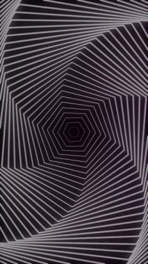 siyah beyaz soyut geometrik arkaplan, görsel döngü tünel optik illüzyonu, 4K dikey video animasyonu