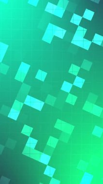 yeşil kare desenli teknoloji arkaplanı, dikey 4K dikey döngü canlandırması