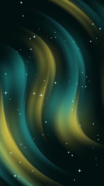 Pırıltılı, göz kırpan, sarı çizgi dalgalı yıldızlı estetik siyah turkuaz arka plan soyut dikey dikey 4K dikey döngü animasyonu