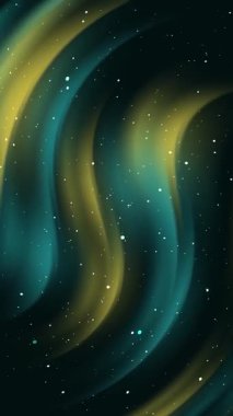 Lüks beyaz parçacık ışık çizgilerine sahip zarif turkuaz uzay arkaplanı, sarı dalga çizgisi mermer dokusu soyut dikey dikey 4K dikey döngü animasyonu