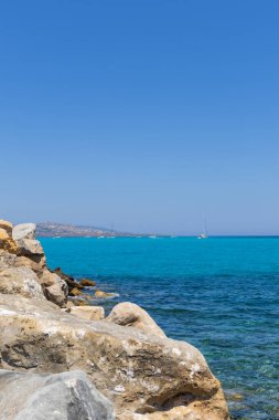 Mavi gökyüzü ve beyaz yatları olan deniz manzarası