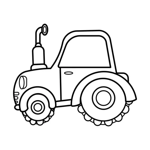 Basit Çizgi Film Çekici Taslağı. Bu vektör illüstrasyonunda siyah-beyaz çizgili bir çizgi film traktörü yer almaktadır, boyama sayfaları veya çocuklar için eğitici materyaller için mükemmeldir..