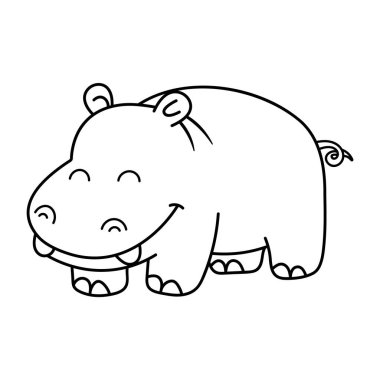 Gülümseyen Şirin Hippo Taslak. Bu mutlu, gülümseyen bir su aygırının basit ve büyüleyici siyah-beyaz tasviri..