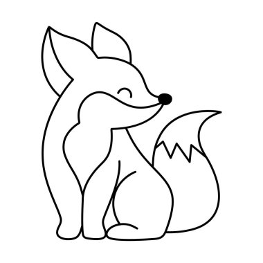 Cute Fox Vector Illustration. This is a simple black and white line art illustration of a cartoon-style fox. The overall style is minimalist and charming, suitable for coloring pages. clipart