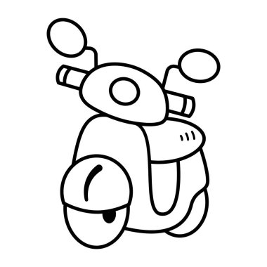 Çizgi film Scooter Vektör İllüstrasyonu. Mobiletin ön tarafında yuvarlak bir far ve her iki tarafında da iki dikiz aynası var..