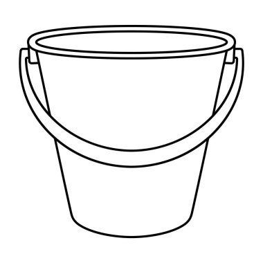 Bucket Taslak Vektör İllüstrasyonu. Bu temiz, siyah beyaz çizgili bir kova sapı var. Kovanın basit silindirik bir şekli var..