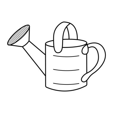 Sulama Kutusu Vektör İllüstrasyonu. Bu, klasik bir sulama tenekesinin temiz bir siyah-beyaz vektör çizimi. Tasarım geniş ağızlı silindirik bir gövdeye sahiptir..