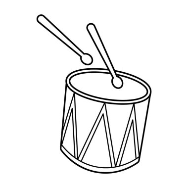 Drumsticks Taslak Vektör İllüstrasyonlu Davul. İki bagetli bir davulun basit bir siyah beyaz vektör çizimi. 