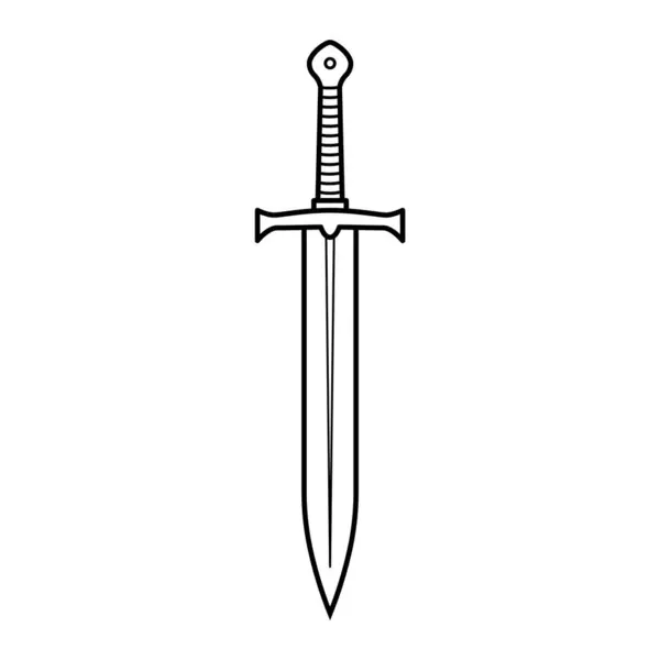 Kılıç Taslak Vektör Çizimi. Ortaçağ tarzı bir kılıcın siyah ve beyaz vektör çizimi. Tasarım merkezi sırtı olan uzun sivri bir bıçak içeriyor..