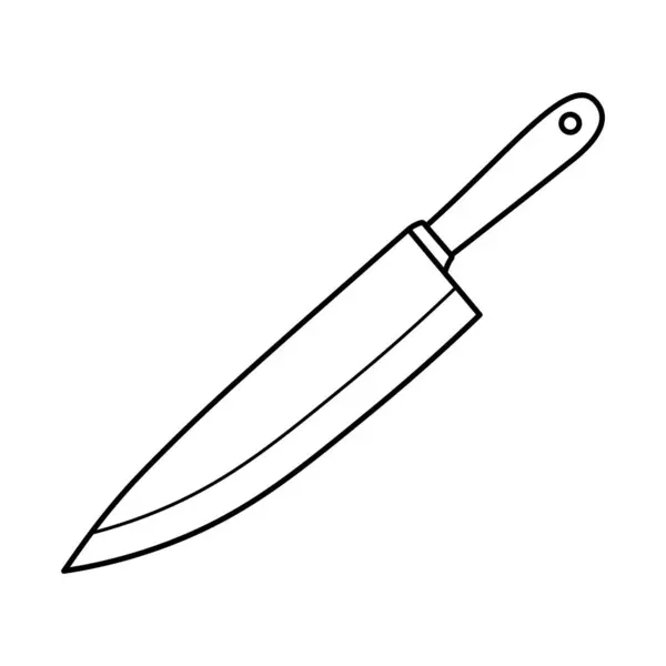 Mutfak Bıçağı Ana Hattı Vektör İllüstrasyonu. Mutfak bıçağının siyah-beyaz çizimi. Tasarımda keskin, uzun bir bıçak ve sallanmak için bir ilmeği olan sağlam bir sapı var..