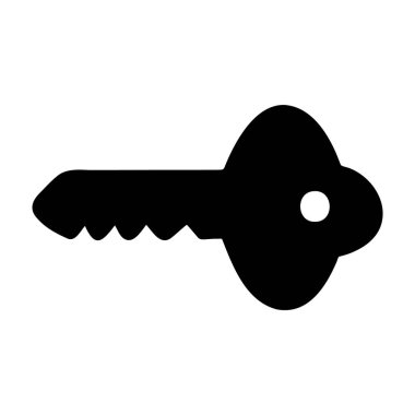 Key Silhouette Vector Illustration. This vector illustration showcases a simple yet bold silhouette of a traditional key. The design is minimalistic and features clean, solid black lines. clipart