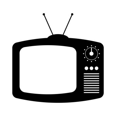 Retro Televizyon Siluet Vektörü. Bu vektör grafiği klasik bir dizayn ile klasik bir televizyon setinin siluetini temsil eder. Yuvarlak kenarlarla çevrili dikdörtgen bir ekran içerir..