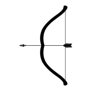 Bow and Arrow Silhouette Vector Illustration. This is a minimalist black silhouette illustration of a bow and arrow. The bow is curved, with the string pulled back, and an arrow is nocked. clipart