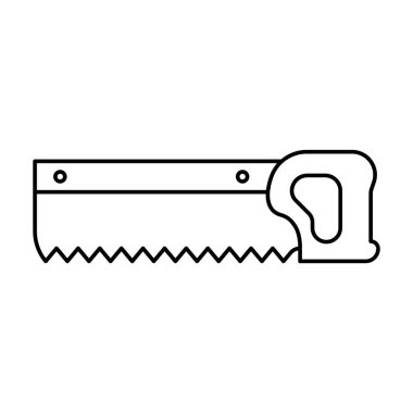 El Testere Taslak Vektör İllüstrasyonu. Testere, alt kenar boyunca bir dizi üçgen dişe sahip dişli bir bıçak içeriyor. Tahta ya da diğer malzemeler için ideal.. 