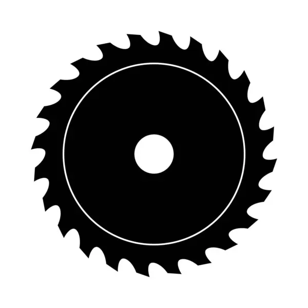 Dairesel Testere Bıçağı Siluet Vektörü. Bıçak, çevresini çevreleyen keskin, eşit aralıklı dişlere ve merkezde iki eş merkezli daireye sahiptir. Bu da deliğe ve yapısal detaylara işaret eder..