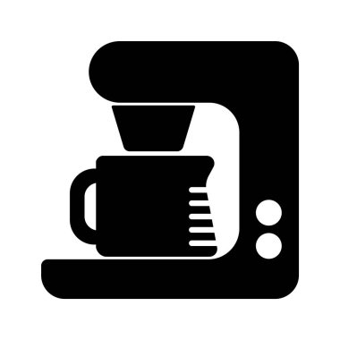 Kahve Üreticisi Siluet Vektör İllüstrasyonu. Tasarım basittir, yanında iki kontrol düğmesi, görünür bir sürahi ya da sürahi ve kahve doldurmak ya da demlemek için huni benzeri bir kapağı vardır..