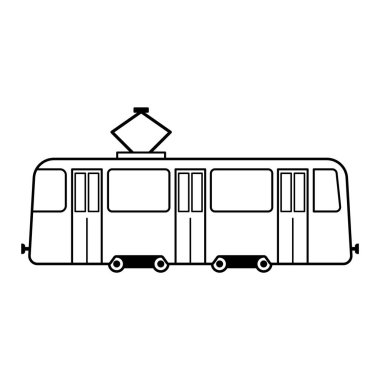 Streetcar Outline Vector Illustration. On top of the tram is a diamond-shaped pantograph, representing the connection to overhead electric lines. clipart