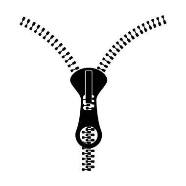 Fermuar Vektörü İllüstrasyonu. Fermuar çekici belirgin bir şekilde ortada gösteriliyor, iki farklı iz dişlerin simetrik olarak ayrıldığını gösteriyor..