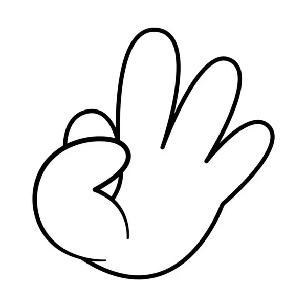 Üç Numaralı Vektör Resmini Gösteriyorum. Bu basit bir siyah-beyaz el çizimi. Üç parmak kaldırarak üç numarayı oluşturan bir el..