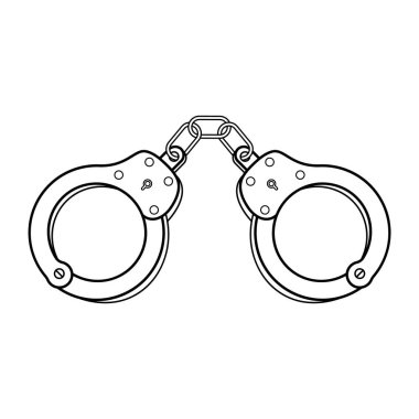 Kelepçe Taslak Vektör İllüstrasyonu. Kelepçeler, kısa bir zincirle birbirine bağlı iki dairesel kilit mekanizmasından oluşuyor..