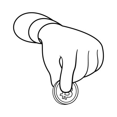 Bir Bitcoin Para Vektörü İllüstrasyonunu Elle Tutmak. Bitcoin sembolü (), kripto para birimini ve dijital finansı temsil eden sikkenin üzerinde belirgin bir şekilde görünür..