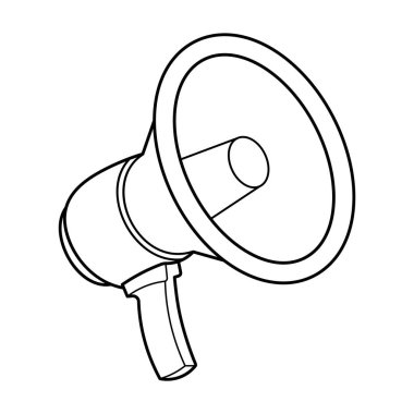 Megafon Taslak Vektör İllüstrasyonu. Tasarım, konik hoparlör, tutuş ve mikrofon konisini vurgulayan koyu siyah ana hatlara sahiptir..