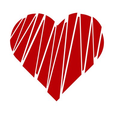 Parçalanmış Kırmızı Kalp Vektör İllüstrasyonu. Tasarım, aşkın, karmaşıklığın ve sanatsal yaratıcılığın temalarını sembolize eden parçalanmış ya da soyut bir kalbin görüntüsünü verir..