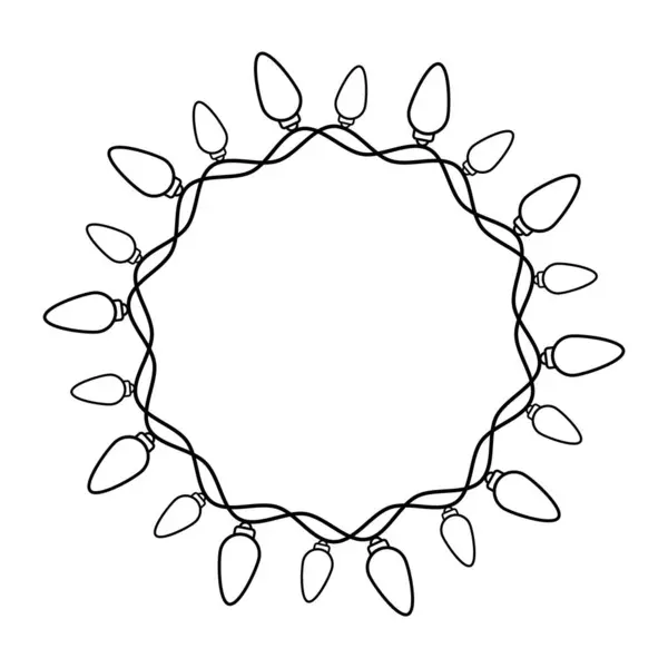 Yaylı Tel Hafif Çelenk Taslak Vektör Resimleri. Ampuller çemberin etrafında eşit aralıklarla birbirine dolanarak simetrik ve şenlikli bir tasarım oluştururlar..