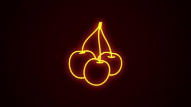 Neon Cherry Icon animasyonu 4K 'da. Parlayan Neon İşaret Efekti. Canlı neon renkleri gerçek bir neon ışığı gibi yanıp sönüyor ve büyüleyici bir görsel etki yaratıyor..