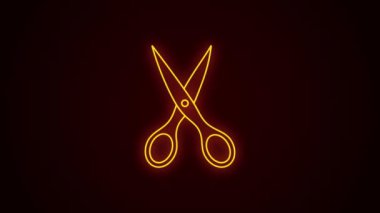 Neon makas simgesi yanıp sönen animasyon. Parlayan Neon İşaret Efekti. Bu 4K animasyonunda gerçek bir neon ışığı gibi parlayan ve yanıp sönen neon bir makas simgesi var..