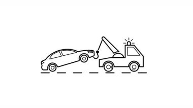 Çekici Çekici Araba Animasyonu. Bu 4k video, şeffaf bir arkaplan üzerinde alfa kanalı olan bir animasyondur. Aracı çeken bir çekici, pürüzsüz ve gerçekçi bir hareket efekti yaratıyor..