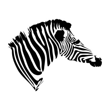 Zebra Head Black and White Vector Illustration. The intricate details of the zebras iconic stripes create a dynamic and artistic effect, making this design perfect for various creative projects. clipart