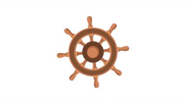 Gemi Direksiyon Dönen Animasyon. Şeffaf arkaplanda alfa kanallı video bir geminin direksiyon simidinin kusursuz döngülü animasyonunu içeriyor.