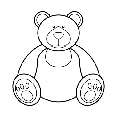 Şirin Ayı Taslak Vektör İllüstrasyonu. Bu, bir oyuncak ayının dostane ve misafirperver bir şekilde oturduğu siyah-beyaz ana hatlı bir tasviri..