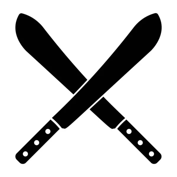 Çapraz Bıçaklar Siluet Vektör Simgesi. İki çapraz palayı koyu bir siluet biçiminde gösteren siyah ve beyaz bir vektör çizimi.