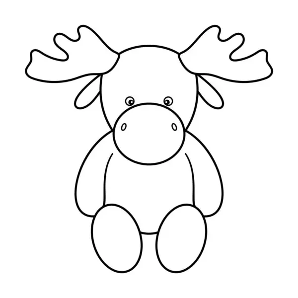 Sevimli Çizgi Film Moose Taslak Vektör İllüstrasyonu. Oturan şirin bir geyiğin siyah beyaz vektör çizimi. Tasarım basit, cesur hatları var ve gölgeleme yok..