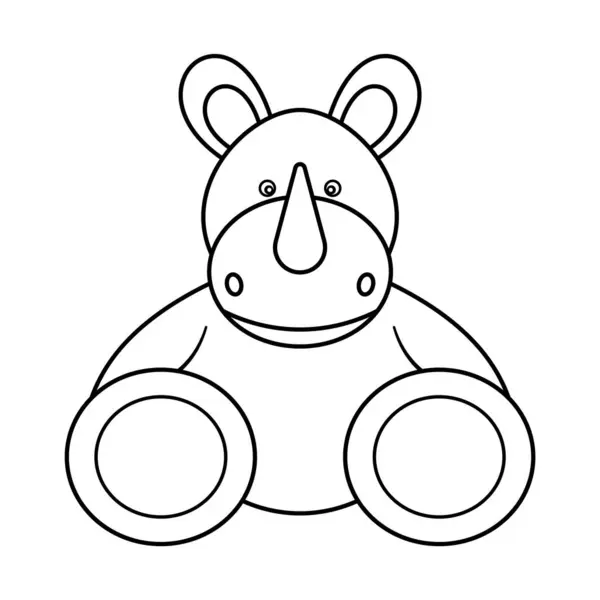 Şirin Gergedan Plush Oyuncak Taslak Vektör Çizimi. Bu siyah ve beyaz vektör illüstrasyonunda gergedan şeklinde sevimli pelüş bir oyuncak var..