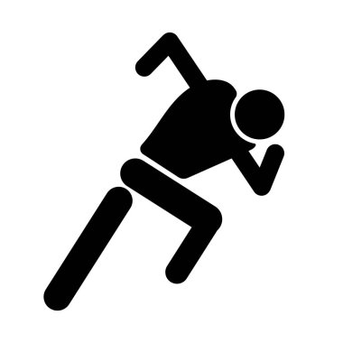 Stickman Siluet Vektör İllüstrasyonu çalıştırılıyor. Hareket, hız ve fiziksel aktiviteyi sembolize eden, çalışan bir stickman 'in siyah siluet vektör çizimi.