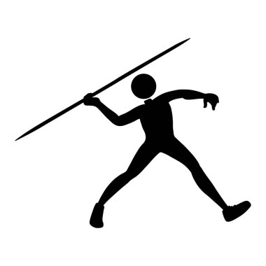 cirit atan siluet vektör ilüstrasyonu. Bir mızrak atma hareketinde bir stickman atletinin dinamik siyah silueti.