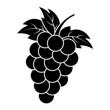 Üzümlü Siluet, Yapraklı. Vektör İllüstrasyonu. Üzümler klasik bir küme şeklinde dizilmiştir, yumuşak yuvarlak böğürtlenler küçük bir demet oluşturur..