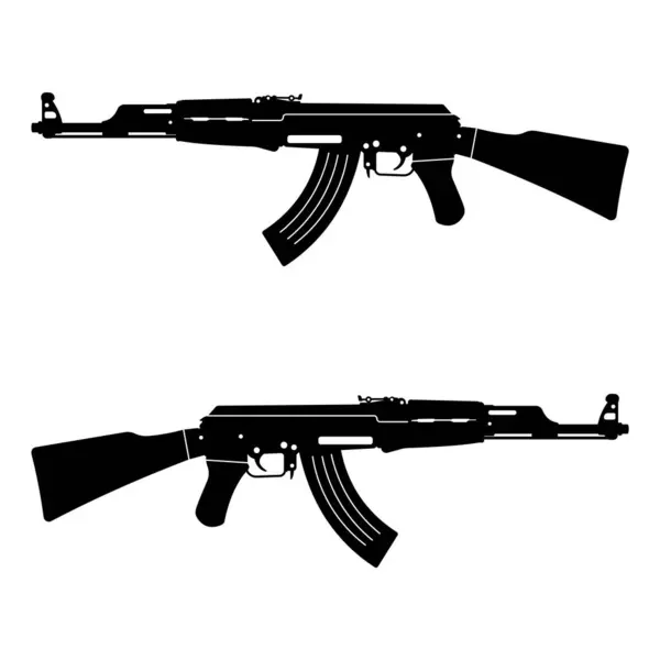 AK-47 Tüfek Silueti Vektör İllüstrasyonu. Bu vektör çizimi bir AK-47 tüfeğinin siyah siluetini tasvir ediyor. Dünyadaki en ikonik ve tanınabilir silahlardan biri..