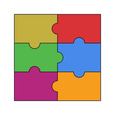 Renkli Yapboz Yapboz Vektör İllüstrasyonu. Yapboz tamamen bir araya getirilmiş ve sarı, kırmızı, yeşil, mavi, turuncu ve mor da dahil olmak üzere parlak ve belirgin renklere sahiptir..