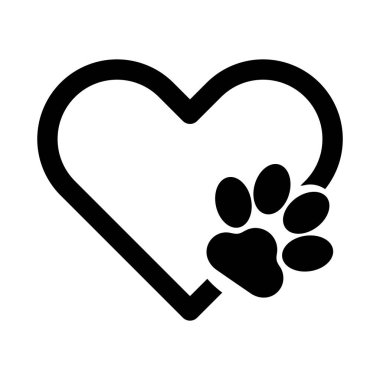 Paw Print Sembol Vektör İllüstrasyonlu Kalp. Cesur bir kalp şekli stilize edilmiş bir pençe iziyle birleşmiş, hayvanlara olan sevgiyi ve evcil hayvanlarla insanlar arasındaki bağı sembolize ediyor..