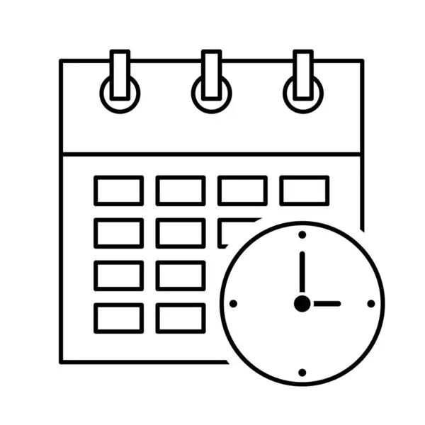 Saat Taslağı Simgesi Takvimi. Zaman Yönetimi Vektör İllüstrasyonu. Bir duvar takviminin ön planda saati olan minimalist bir taslak simgesi.