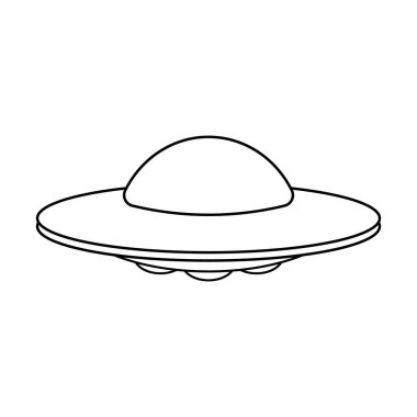 UFO Uzay Gemisi Ana Hattı Vektör İllüstrasyonu. Bu klasik bir UFO uzay gemisinin siyah-beyaz çizimi..