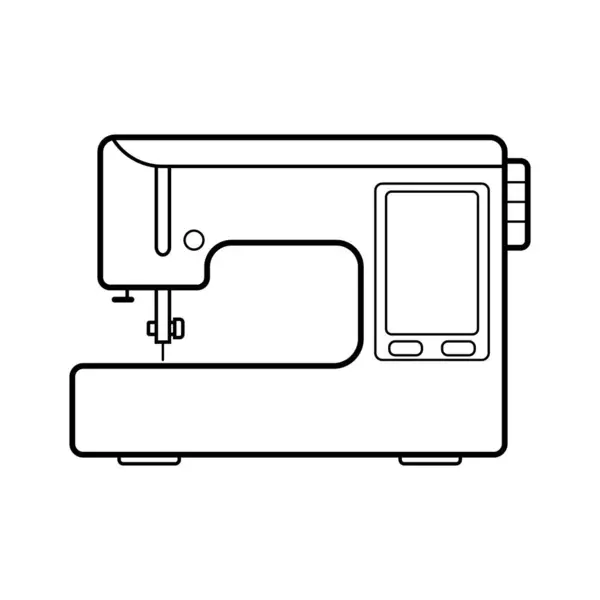 Modern Nakış Makinesi Taslak Vektör Çizimi. Modern bir nakış makinesinin minimalist bir sanat tarzında siyah ve beyaz vektör çizimi.