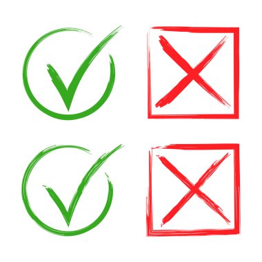 Fırça Biçimi İşaretleri ve Çapraz Semboller Vektör Resmini Ayarla. Dört el fırça stili sembol. Her sembolün kaba, sanatsal fırça darbesi dokusu var..