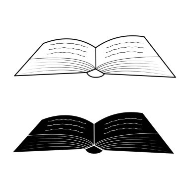 Kitap Vektörü İllüstrasyon Özeti ve Katı Sürümleri Aç. Üst sürümde kıvrımlı çizgileri olan temiz siyah bir ana hat var. Alt versiyonu koyu siyah bir siluet..
