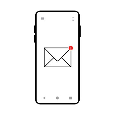 Yeni İleti Bildirimi Simgesi Vektör İllüstrasyonu ile akıllı telefon. Yeni bir ileti bildirimi gösteren bir akıllı telefon ekranı.