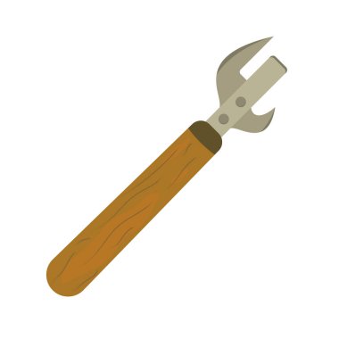 Tahta Saplı Vintage Konserve Açacağı Çizimi. Eski tarz bir konserve açacağının ayrıntılı ve gerçekçi bir tasviri.